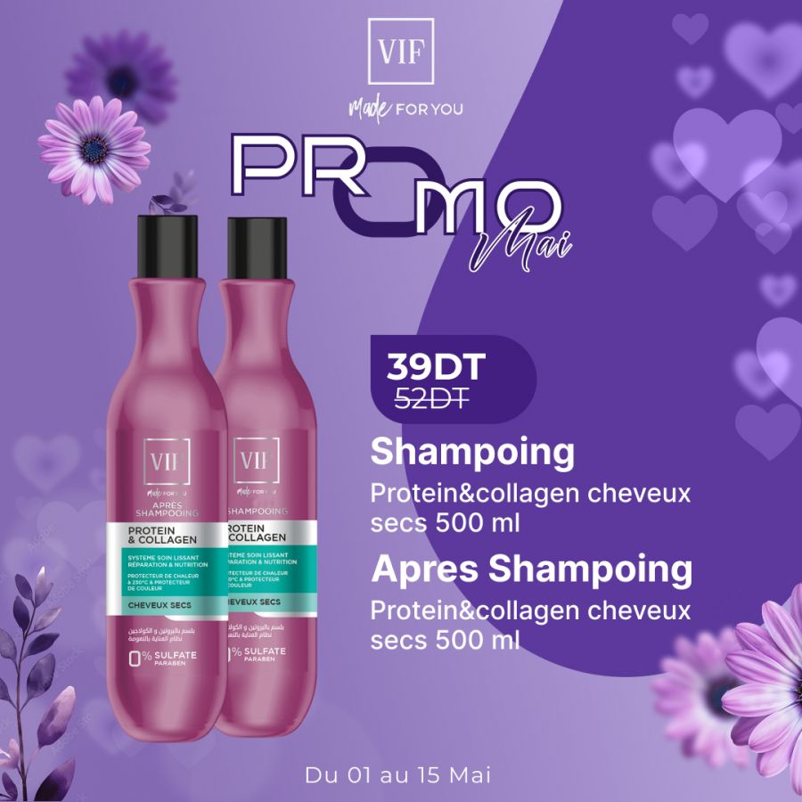 Pack Protein&Collagen Shampoing - Apres Shampoing Cheveux Secs 500 ml