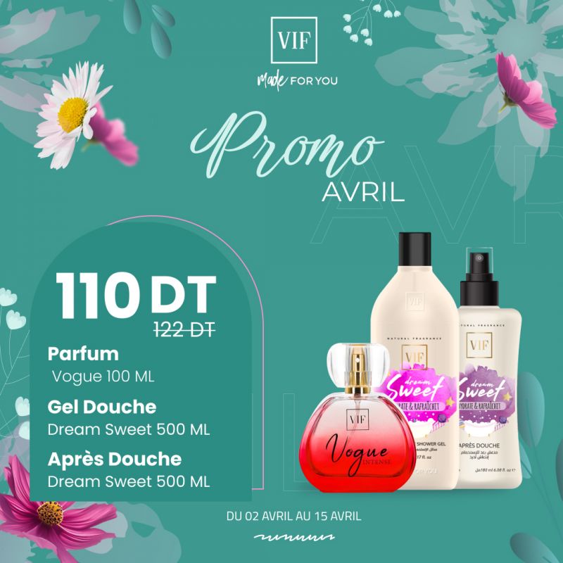 Pack Parfum Vogue 100ml - Gel douche et Apres douche Dream Sweet 