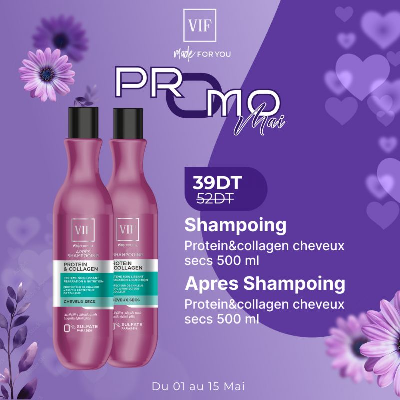 Pack Protein&Collagen Shampoing - Apres Shampoing Cheveux Secs 500 ml