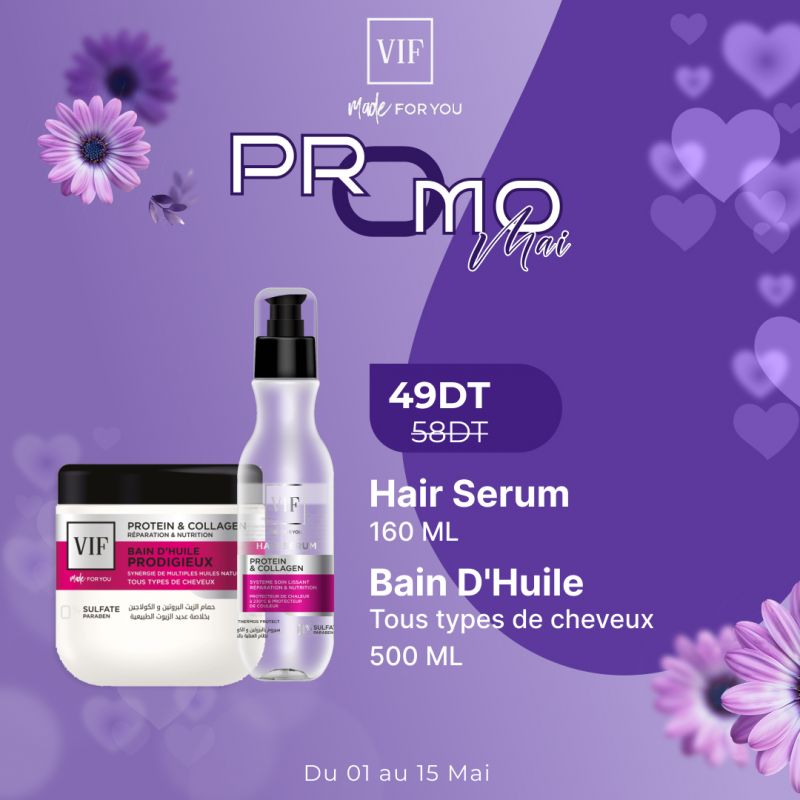 Pack Hair Serum 160 ml - Bain D'Huile Tous Types De Cheveux 500 ml